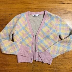 Zara Pastel Pink and Yellow Plaid Cardigan
